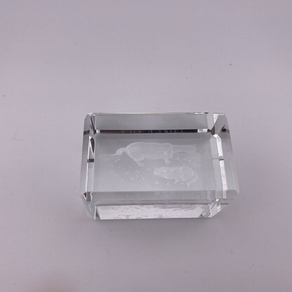 Laser Etched Horses Crystal Clear Glass Cube Paperweight 3D